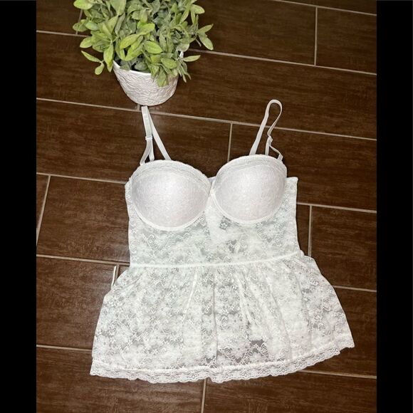 Rene Rofe white lace long flowy push up bralette sz large - Picture 1 of 3